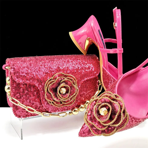 Elegant Women's Pumps and Handbag Set with Sequins for Luxury Parties