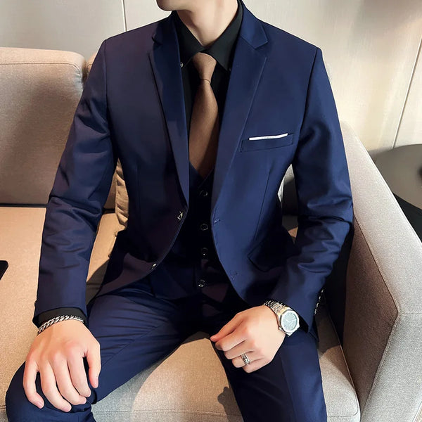 Fashion Business Casual Suit Set for Men with Vest and Trousers for Wedding