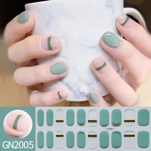 Waterproof Long Lasting Gel Nail Art Stickers for Stunning Full Cover Manicures - 9 Piece Set of Baking-Free Solid Color Decals