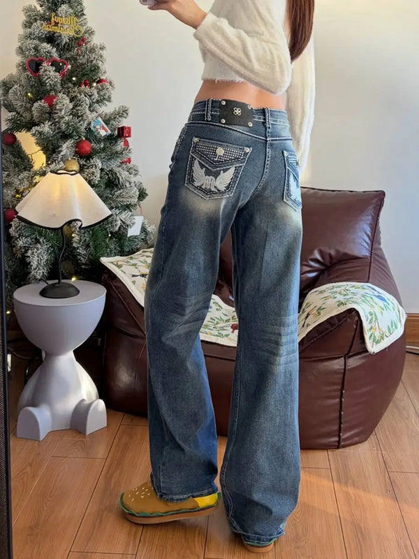 Harajuku Inspired Baggy Cargo Jeans For Women Vintage Denim Pants With Pockets And Relaxed Fit