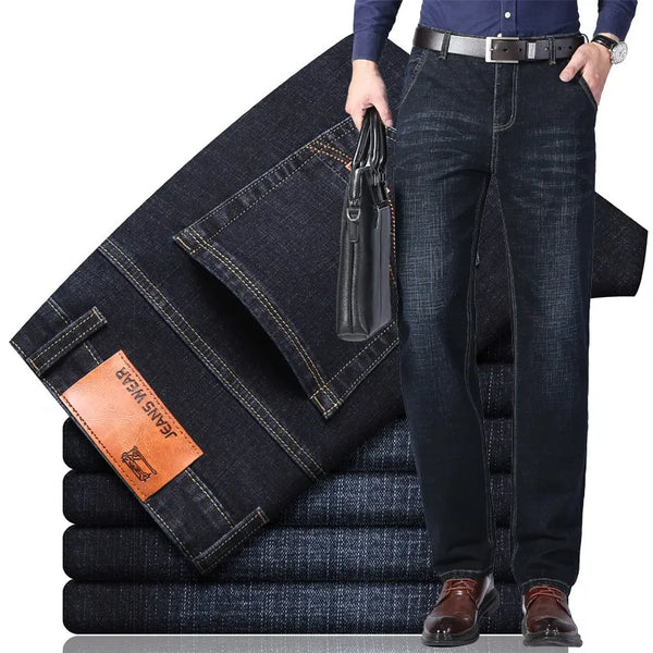 Mens Denim Casual Jeans Regular Fit Straight Leg Pants Stretch Fashion Long Trousers Big Size