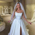 Elegant A-Line Wedding Dresses Strapless Side Slit Bridal Gown with Appliques for Evening and Prom
