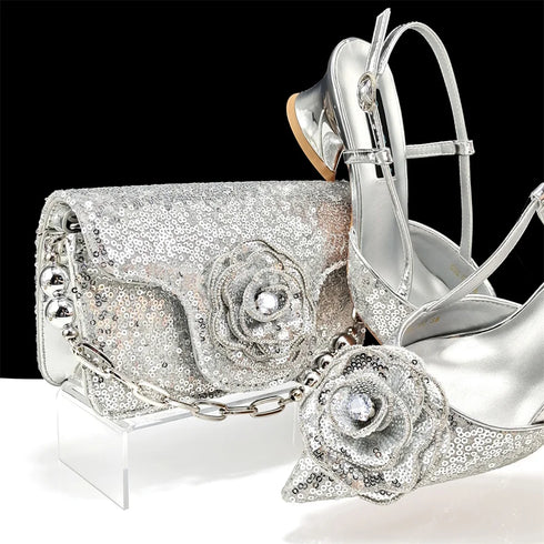 Elegant Women's Pumps and Handbag Set with Sequins for Luxury Parties
