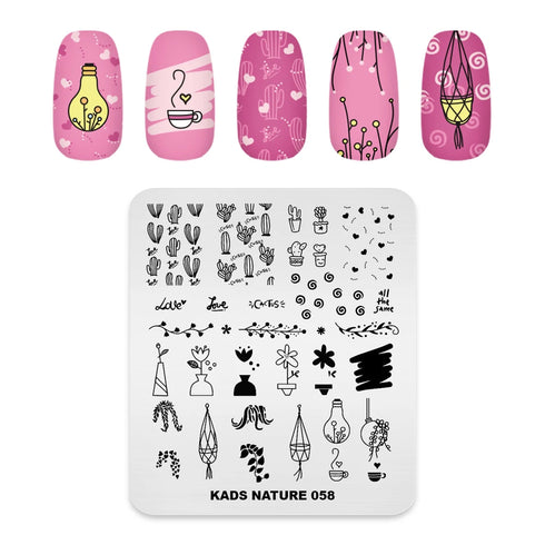 Nature-Inspired Nail Art Stamping Plate - Stainless Steel DIY Manicure Tool with Leaf and Umbrella Patterns for Stunning Nail Designs