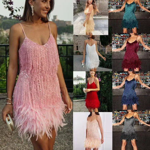 Party Dress Evening Luxury Women Clothes Tassel Fringed Bodycon Outfits