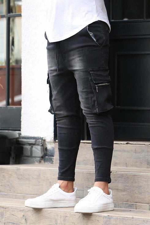 Men's Slim Fit Stretch Jeans Multi Pocket Cargo Trousers