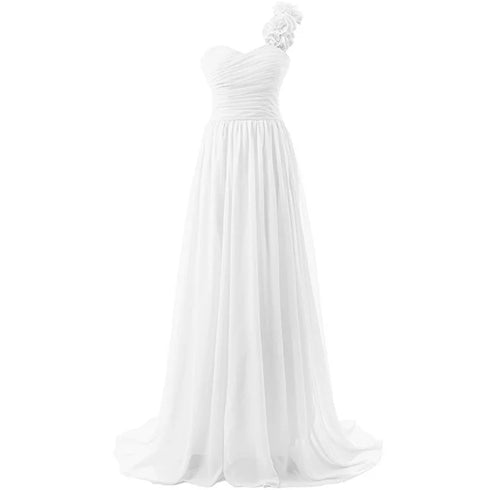 Chiffon Off-Shoulder A-Line Dress With Floral Pleats Floor-Length Corset Back Bridesmaid Dress