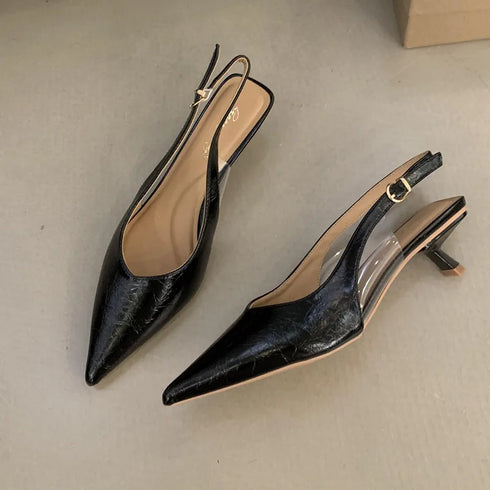 Elegant Pointed Toe Slingback Sandals Low Heel Mules