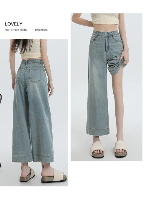 Wide Leg Loose Denim Ankle-Length Jeans for Women - Trendy Streetwear Pants Perfect for Summer Outfits and Casual Styling
