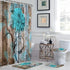 4 Piece Doormat Shower Curtain Set with Non-Slip Rugs Toilet Seat Cover and Bath Carpet for Bathroom Decor