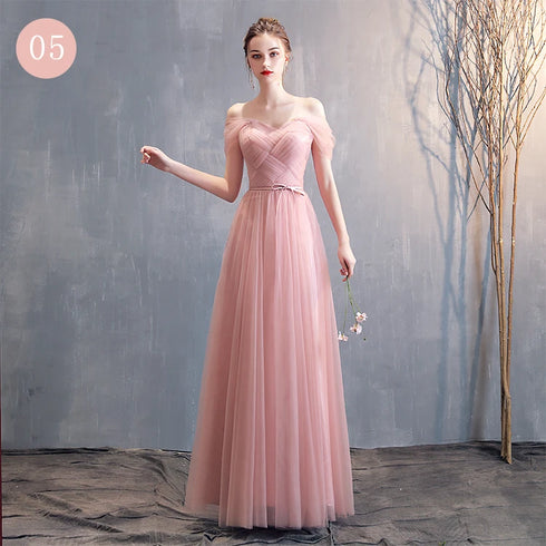 Bridesmaid Dress Tea-Length Tulle With Built-In Bra, V-Neck Pleated Design For Prom And Wedding Dress