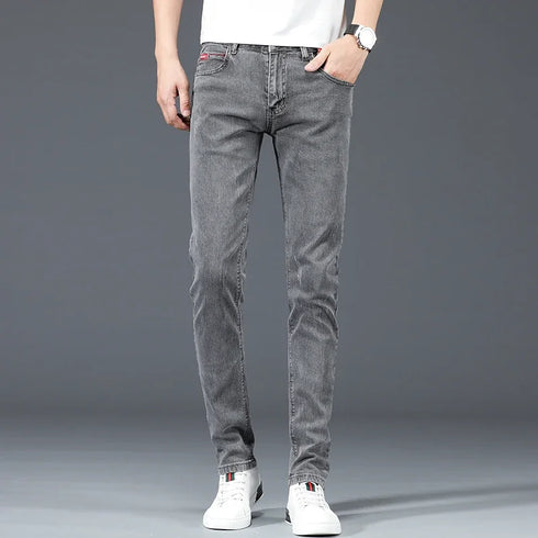 Slim Gray Blue Skinny Jeans for Men - Casual Denim Trousers