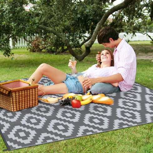 Outdoor Plastic Straw Rug Modern Geometric Waterproof Reversible Mat for Patio Porch Backyard Picnic