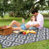 Outdoor Plastic Straw Rug Modern Geometric Waterproof Reversible Mat for Patio Porch Backyard Picnic