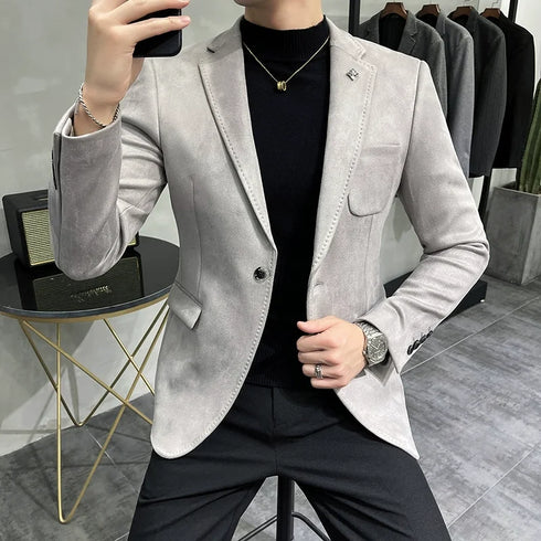 Deerskin Fleece Slim Fit Business Blazer Suit Coat for Men