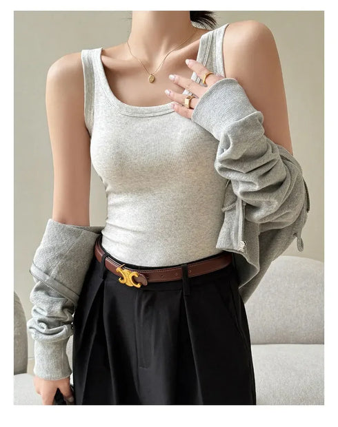 Casual Women's Off Shoulder Crop Tank Tops - Summer Ribbed Cotton Sports Vest for Y2K Style and Comfortable Everyday Wear