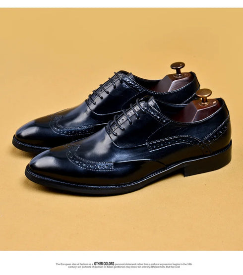 Genuine Cow Leather Brogue Oxford Shoes for Men Vintage Handmade Casual Flats