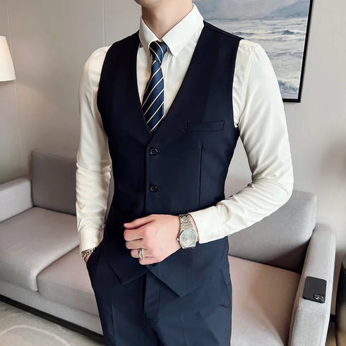 Fashion Business Casual Suit Set for Men with Vest and Trousers for Wedding