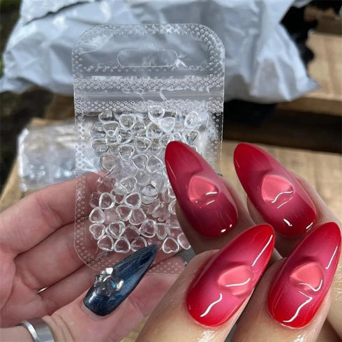 100pcs Clear Crystal Rhinestone 3D Love Heart Nail Charms for Stunning Nail Art Decoration - Perfect for Fall Season Nails and Valentine's Day Manicure
