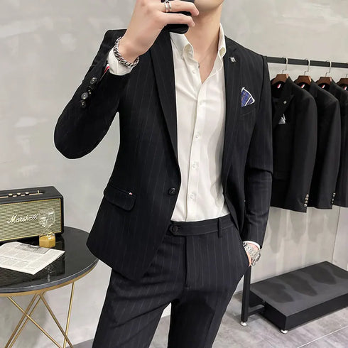 Men's Two-Piece Wedding Suit Business Casual Ensemble with Trousers