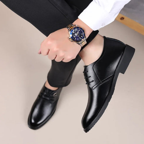 Leather Men Casual Shoes Breathable Formal Dress Shoes Lace-Up Non-Slip Driving Footwear
