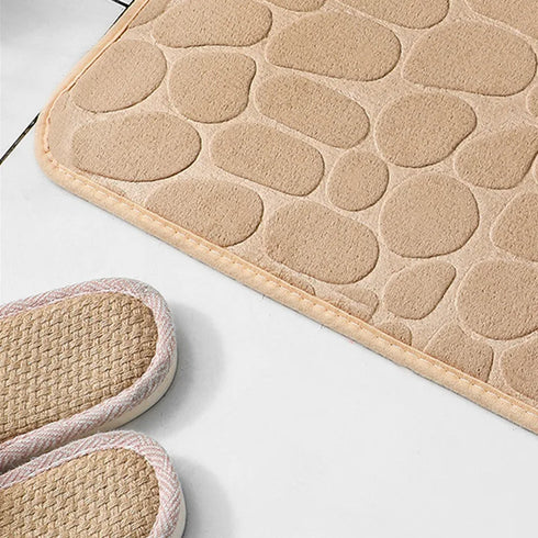 Pebble Embossed Coral Velvet Bathroom Non Slip Mat Quick Drying Machine Washable Floor Rug