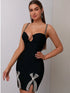 Women Summer Sexy V Neck Beaded Mini Bodycon Dress Evening Club Party Dress