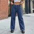 Baggy Dot Print Jeans For Women, Casual Wide Leg Denim Pants With Pockets, Low Rise Comfort Fit