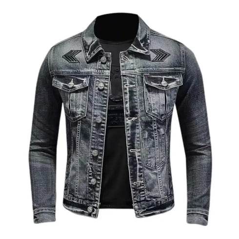 Men's Casual Vintage Denim Biker Jacket for Riding, Stylish High Street Outerwear with Buttoned Lapel and Comfortable Fit for Everyday Wear
