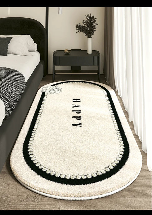 Cashmere Imitated French Oval Bed Rug for Living Room and Study, Dirt Resistant Non-Slip Carpet