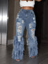 Vintage Y2K High Waist Women's Jeans with Tassel Holes and Feather Details - Casual Denim Wide Leg Pants for Spring Streetwear and Fall Outfits Inspiration
