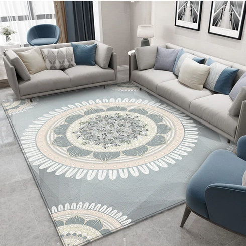 Classical Elegant Blue Rug for Retro Living Room and Bedroom Carpet Decoration