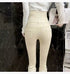 Beige Super High Waist Pencil Jeans Women Korean Slim Denim Pants