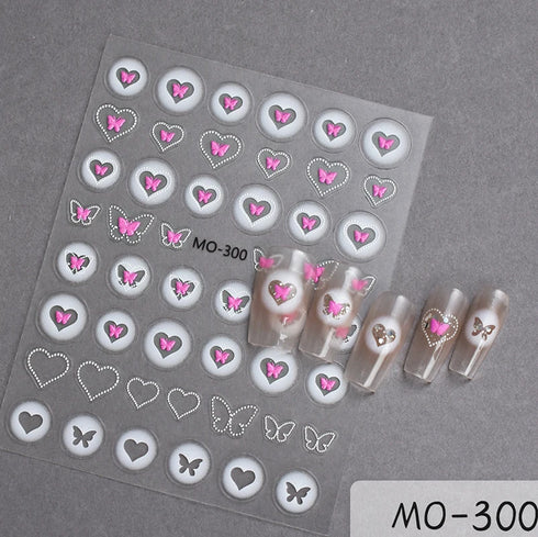 5D Embossed Nail Art Stickers - Semi-Transparent White Bowknots Adhesive Sliders for Creative Manicure Decorations and Nail Art Accessories