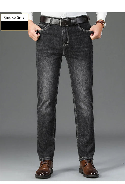 Men's High Waist Fit Straight Jeans Classic Vintage Cotton Trousers