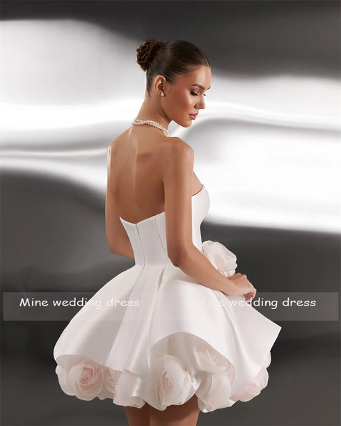Strapless Mini Prom Dress Satin Backless Illusion A Line Party Cocktail Dress