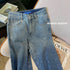 High Waist Jeans for Women Wide-Leg Straight Pants with Rhinestones