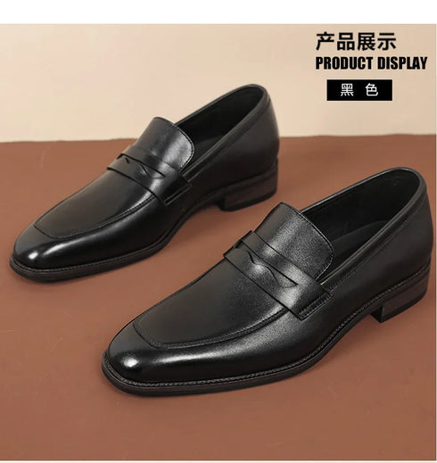 Elegant Genuine Leather Slip-On Oxford Loafers for Men - Formal and Casual Dress Shoes for Office & Career with Pointed Toe Design