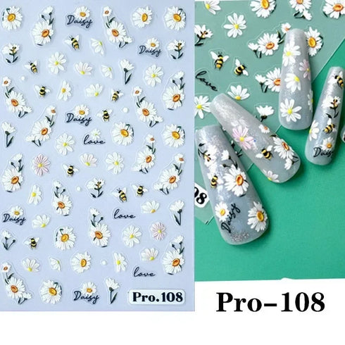 3D Nail Art Stickers with Daisy, Cherry Blossom, Petals, Leaves, and Butterflies for Spring and Summer Manicure Decoration Tips - Slider Style Nail Polish Accessories