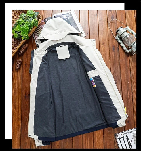 Men's Waterproof and Windproof Outdoor Windbreaker Jacket with Multi Pockets for Spring and Autumn Adventures, Durable Hoodie Coat for Casual Mountaineering and Outdoor Activities