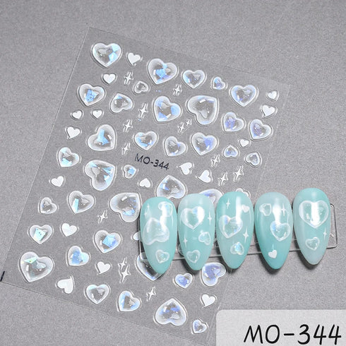 5D Embossed Nail Art Stickers - Semi-Transparent White Bowknots Adhesive Sliders for Creative Manicure Decorations and Nail Art Accessories