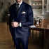 Navy Blue Striped Men's Suit Formal Double Breasted Blazer and Pants Set