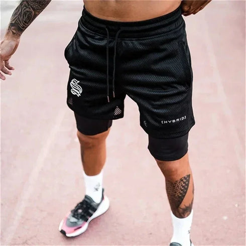 Summer Mesh Sports Shorts Men 2 In 1 Jogging Running Gym Fitness