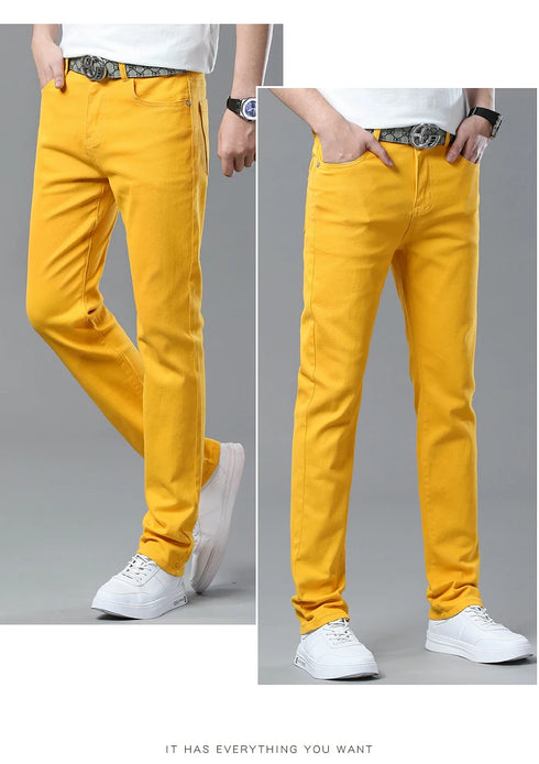 Men's Colorful Denim Stretch Comfortable Jeans for Casual Business Wear