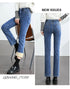 Women's Winter Fleece Warm Jeans Retro Slim Straight Denim Pants