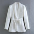 Chic Women's Office Blazer and Wide Leg Pants Set - Long Sleeve V Neck Sashes Blazer with Elastic Waist High Waist Trousers for Casual Spring/Summer Fashion