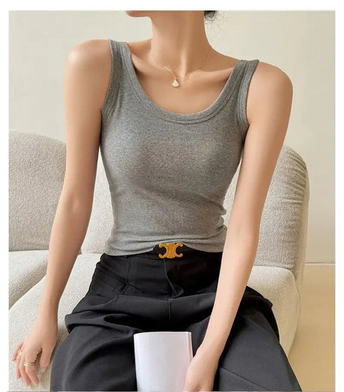 Casual Women's Off Shoulder Crop Tank Tops - Summer Ribbed Cotton Sports Vest for Y2K Style and Comfortable Everyday Wear