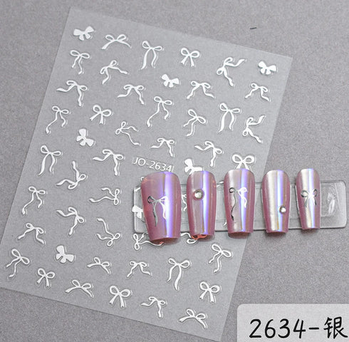 5D Embossed Nail Art Stickers - Semi-Transparent White Bowknots Adhesive Sliders for Creative Manicure Decorations and Nail Art Accessories