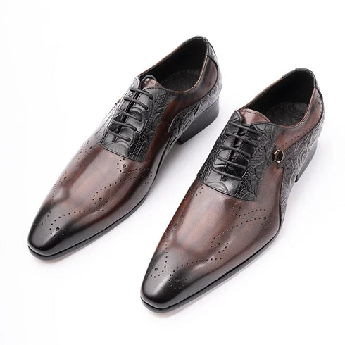 Handmade Men's Wedding Dress Brogue Shoes Genuine Leather Lace-Up Casual Fashion Footwear
