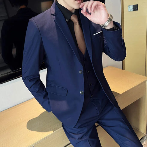 Fashion Business Casual Suit Set for Men with Vest and Trousers for Wedding